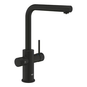 Baterie bucatarie cu 3 cai Grohe Blue Pure Minta inalta tip L dus extractabil negru mat imagine