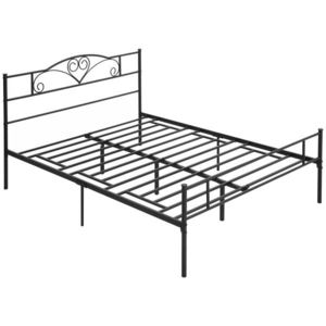 HOMCOM Structura Pat Matrimonial din Otel 160x200cm cu Sipci Integrate, Tetiera si Tablie, Spatiu de Depozitare, Negru | Aosom Romania imagine