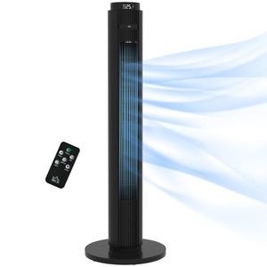 HOMCOM Ventilator de Turn cu Telecomandă, 3 Viteze, Mod Repaus, Temporizator 12 ore, Negru | Aosom Romania imagine