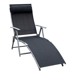 Outsunny Șezlong de Grădină Pliabil cu Pernă și Spătar cu 7 Poziții de Înclinare, 137x63.5x100.5 cm, Negru | Aosom Romania imagine