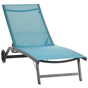 Outsunny Șezlong cu Spătar Rabatabil pe 5 Niveluri, Șezlong de Grădină din Aluminiu și Țesătură Respirabilă, 66x165x102 cm, Albastru | Aosom Romania imagine