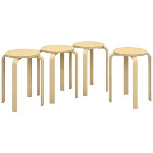 HOMCOM Set de Scaune Stivuibile pentru 4 Persoane, Scaune Moderne de Stivuire, Scaune Rotunde fără Spate, 40x40x45 cm, Lemn Natural imagine