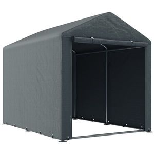 Outsunny Garaj pentru Motociclete, Bicilete sau Unelte de Exterior cu Intrare cu Fermoar, 160x218x172 cm, Gri Închis | Aosom Romania imagine