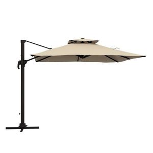 Outsunny Umbrelă de Soare cu Braț Înclinat în 6 Poziții cu Acoperiș pe 2 Niveluri, Umbrelă de Grădină din aluminiu și poliester, 294x294 cm, kaki | Aosom Romania imagine