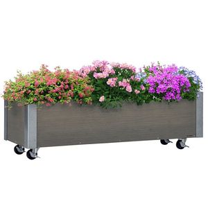 Outsunny Strat Înălțat de Grădină cu Roți, Frână și Strat din Nețesut cu Orificii de Drenaj, 96x30.6x30 cm, Gri Deschis | Aosom Romania imagine