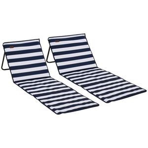 Outsunny Set 2 Șezlonguri Pliabile cu Unghi Reglabil și Buzunar cu Fermoar, 142x51x40 cm, Albastru | Aosom Romania imagine