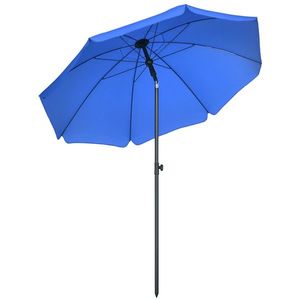 Outsunny Umbrelă de Soare pentru Plajă cu Tetieră care se Înclină la 45° și Design în 2 Secțiuni, Ø180x209 cm, Albastru | Aosom Romania imagine