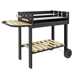 Outsunny Gratar Barbecue Carucior cu Carbune cu Grilaj Dublu Reglabil, Masa Laterala, Raft de Depozitare si Roti, pentru Gatit in Aer Liber imagine