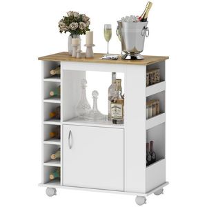 HOMCOM Cărucior de Bucătărie cu Dulăpior, 6 Compartimente de Depozitare și 3 Rafturi Laterale, 75x39.5x88 cm, Alb | Aosom Romania imagine
