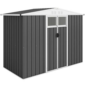 Outsunny Șopron de Grădină cu 4 Guri de Ventilație, 2 Ferestre și Acoperiș Înclinat, 246x117x161/180 cm, Gri Închis | Aosom Romania imagine