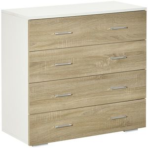 HOMCOM Comodă cu 4 Sertare, Mânere din Aluminiu și Structură din Lemn, 76x35x72cm, Alb și Stejar | Aosom Romania imagine
