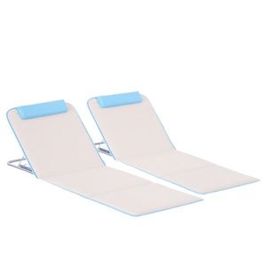 Outsunny Set 2 Șezlonguri de Plajă Pliabile cu Tetieră, Spătar Reglabil și Husă pentru Transport, 134x48x33-43 cm, Bej | Aosom Romania imagine