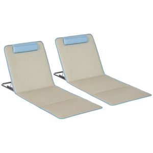 Outsunny Set 2 Șezlonguri cu Spătar Reglabil pe 5 Niveluri, Tetieră și Geantă de Transport, 124x53x35-45 cm, Bej | Aosom Romania imagine