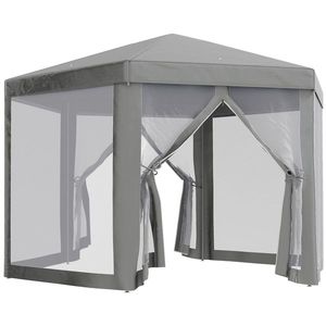 Outsunny Cort de Grădină cu Pereți Laterali din Plasă, 2 Uși, Orificii de Drenaj, Țăruși și Frânghii, 4x4 m, Gri | Aosom Romania imagine
