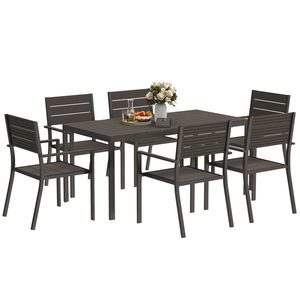 Outsunny Set Masă de Grădină din 7 Piese cu Masă și 6 Scaune cu Brațe, 160x80x74 cm, Maro | Aosom Romania imagine