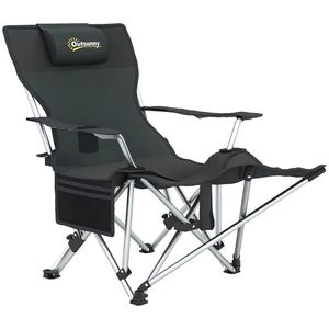 Outsunny Scaun de Camping Pliabil și Rabatabil cu Suport pentru Picioare Detașabil și Tetieră, 82x50/100x88 cm, Negru | Aosom Romania imagine