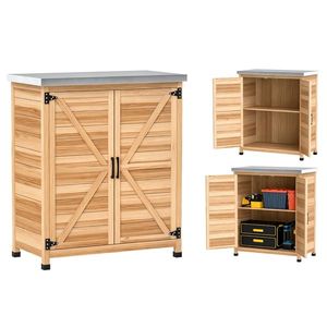Outsunny Dulap de Exterior cu Raft și Bancă de Lucru Superioară, 79x43x92 cm, Lemn Natural | Aosom Romania imagine