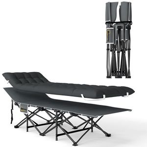 Outsunny Pat de Camping Pliabil cu Tetieră Înclinată și Saltea Detașabilă, 68x196x37 cm, Negru | Aosom Romania imagine