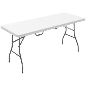 Outsunny Masă de Camping Pliabilă cu Mâner, Cadru Metalic și Blat din Plastic, 180x74x74 cm, Alb | Aosom Romania imagine
