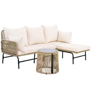 Set de mobilier de grădină cu cadru din fier, acoperit cu frânghie împletită manual și design în formă de L, Bej imagine
