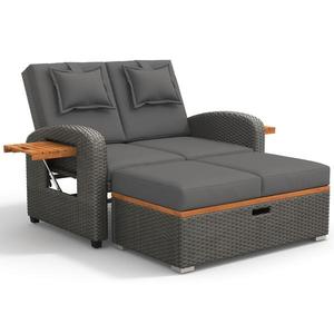 Set de fotolii lounge pentru grădină pentru 2 persoane, spătar reglabil, cu suport pentru picioare sau utilizabil ca pat de exterior, 120x74x95 cm, Gri imagine