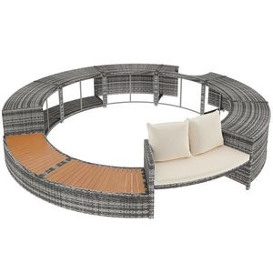 Set de lounge pentru grădină cu canapea rotundă, picioare ajustabile, include perne, pentru jacuzzi și piscină, Gri imagine