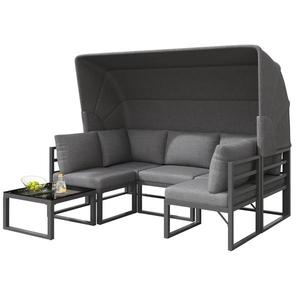 Set de mobilier de grădină din 4 piese, canapea cu trei locuri cu marchiză, 2 fotolii individuale și măsuță de cafea, Gri imagine