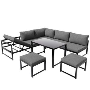 Set de mobilier de grădină din 5 piese, grup de ședere cu spătar reglabil, Negru+Gri imagine