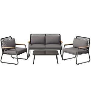 Set de lounge pentru grădină pentru 4 persoane, cu canapea dublă, 2 canapele individuale și 1 măsuță de cafea, Negru imagine