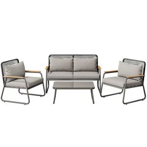 Set de lounge pentru grădină pentru 4 persoane, cu canapea dublă, 2 canapele individuale și 1 măsuță de cafea, Gri imagine