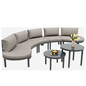 Set mobilier de grădină 5 locuri, 2 mese de cafea din sticlă securizată, perne și saltele confortabile, Gri imagine