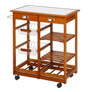 HOMCOM, Carucior bucatarie, dulap cu roti, dulap cu sertare, mobilier pentru bucatarie, maro | Aosom ro imagine