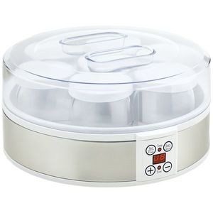 HOMCOM Mașină de Făcut Iaurt cu 7 Borcane Sticlă 180ml Cronometru Termostat Ajustabil Afisaj LED Deserturi Casnice | Aosom Romania imagine