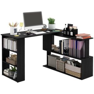 HOMCOM Birou pentru Calculator de Colț cu Design Rotativ în Formă de L și 5 Rafturi, 120x110x74.5 cm, Negru | Aosom Romania imagine