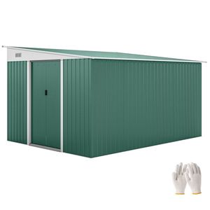 Outsunny Magazie de Gradina cu Ușa Glisantă si Orificii de Aerisire, din Oțel Galvanizat, 345x280, 5x169-201cm, Verde | Aosom Romania imagine