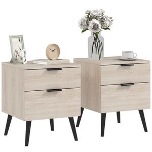 HOMCOM Set de 2 Noptiere cu 2 Sertare pentru Dormitor sau Camera de Zi, 40x40x50 cm, Lemn Natural | Aosom Romania imagine