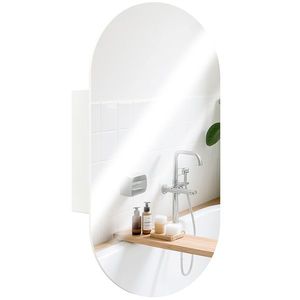HOMCOM Oglindă Ovală Modernă cu Dulap și Două Rafturi, 45x90 cm, Alb | Aosom Romania imagine