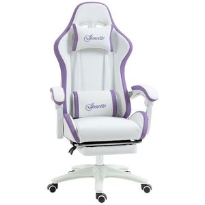 Vinsetto Scaun Gaming Reglabil pe Înălțime cu Tetieră, Alb și Mov | Aosom Romania imagine