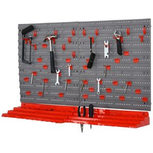 DURHAND Organizator de Scule de Perete 54 Bucăți cu 50 Cârlige, Cutie pentru Depozitare Scule Roșu Gri | Aosom Romania imagine