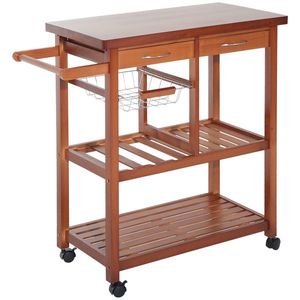 HOMCOM Cărucior de Bucătărie Multifuncțional cu 2 Sertare și 2 Coșuri, 4 Roți (2 cu Frâne), Lemn și Bambus, 81x38x85.5cm | Aosom Romania imagine