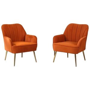Set de 2 scaune de living din catifea, Design ergonomic, Culoare portocaliu imagine