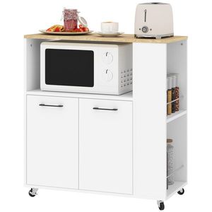 HOMCOM Cărucior de Bucătărie cu Raft Deschis, Dulăpior cu 2 Uși și Raft Lateral pe 2 Niveluri, 75x40x80, 5 cm, Alb | Aosom Romania imagine