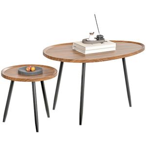HOMCOM Set de 2 Măsuțe de Cafea Suprapunabile din Lemn și Metal | Aosom Romania imagine