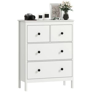 HOMCOM Comodă cu 4 Sertare pentru Dormitor din Lemn 74x35x97 cm Alb | Aosom Romania imagine