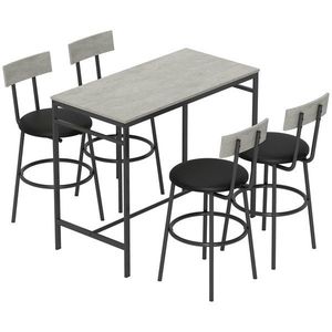 HOMCOM Set cu Masă Înaltă și 4 Scaune de Bar cu Spătar Stil Industrial Gri | Aosom Romania imagine