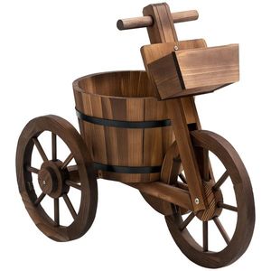 Outsunny Suport de flori triciclu, raft pentru ghivece de flori, jardiniere dim. 52L x 31l x 45H cm, Lemn de brad | Aosom Romania imagine