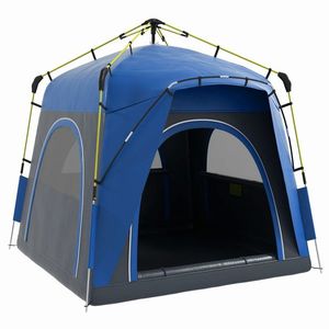 Outsunny Cort camping familial 4 persoane, montare pop-up rapidă, ușor, ventilat, 4 ferestre anti-soare, 2, 4x2, 4x1, 99 m, gri/albastru | Aosom Romania imagine