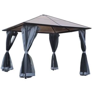 Outsunny Pavilion cu acoperiș din policarbonat, perdele cu plasă de insecte, structură de aluminiu, gri închis, 3 x 3 m | Aosom Romania imagine
