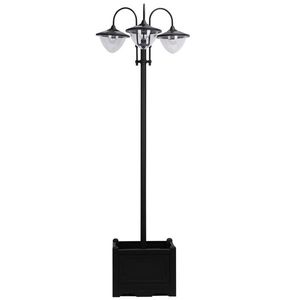Outsunny Lampadar de grădină Solar LED cu 3 Capete și Jardinieră Integrată, Negru, pentru Grădină și Terasă | Aosom Romania imagine