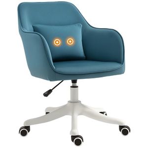 HOMCOM Scaun de birou din catifea fauteuil bureau masant, cu pernă lombară integrată, înălțime reglabilă, pivotant la 360°, albastru | Aosom Romania imagine